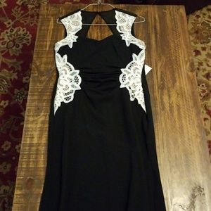 Cap sleeve black with lace evening gown